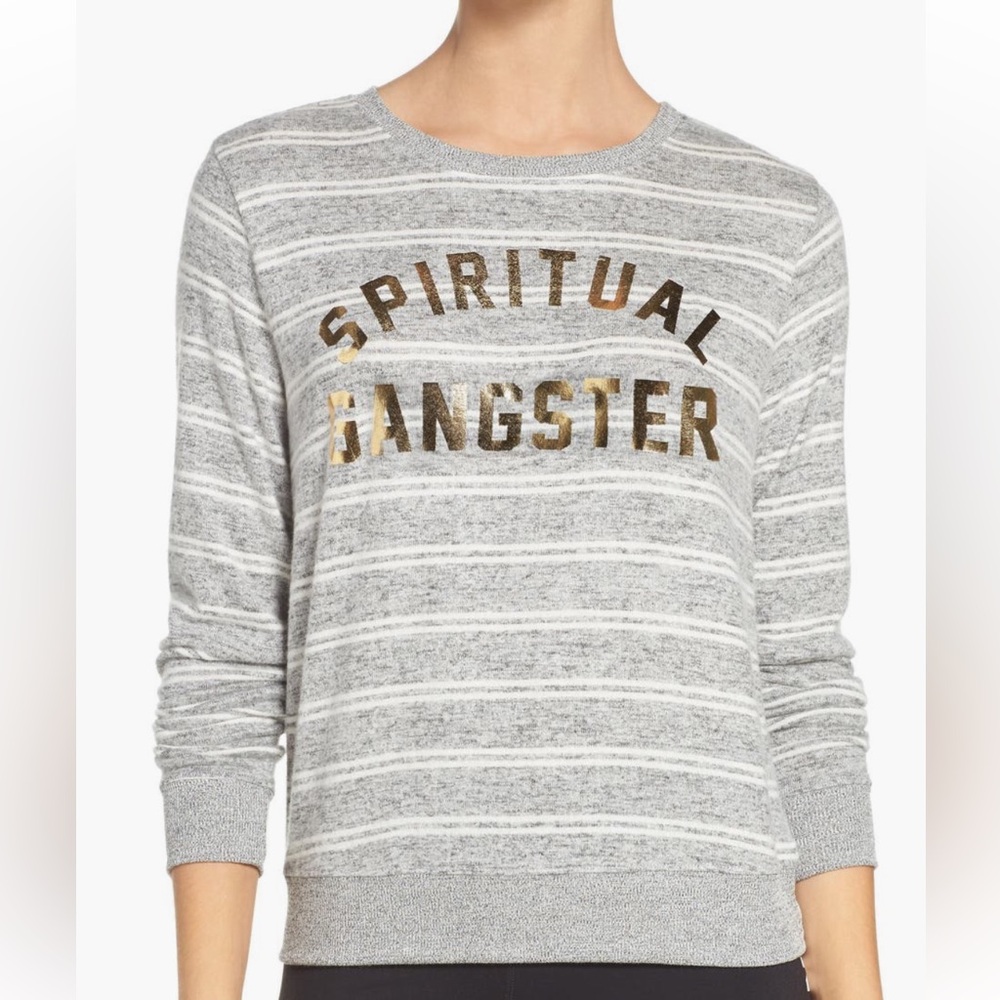 Spiritual Gangster Heather Gray Striped Pullover